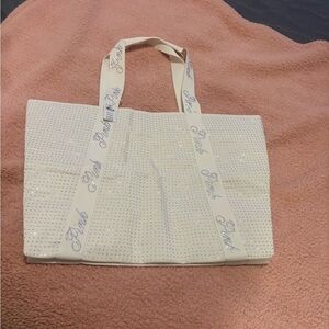 PINK Victoria's Secret Cream Tote with Sparkle Accents